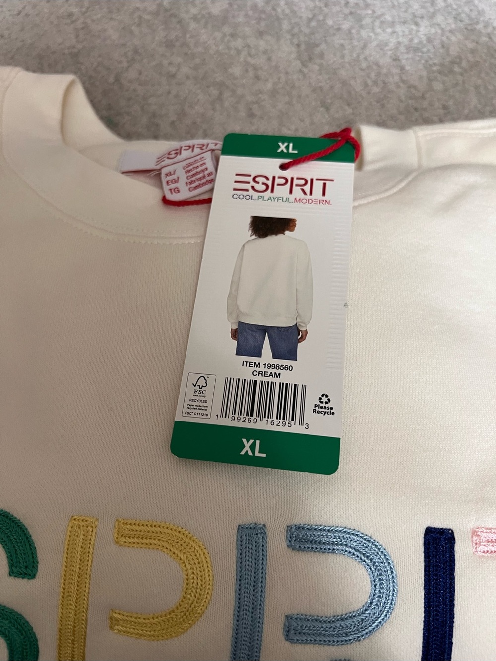 Esprit Cream Logo Crewneck Sweatshirt - Picture 4 of 7